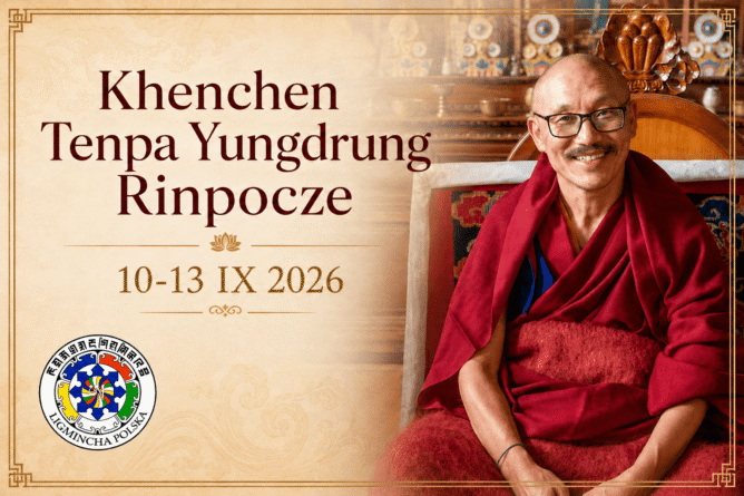 Baner pokazujący info kursie z Khenchen Tenpa Yungdrung Rinpoche - Nauki Dzogczen z tekstu Drangdon Munsel Dronma